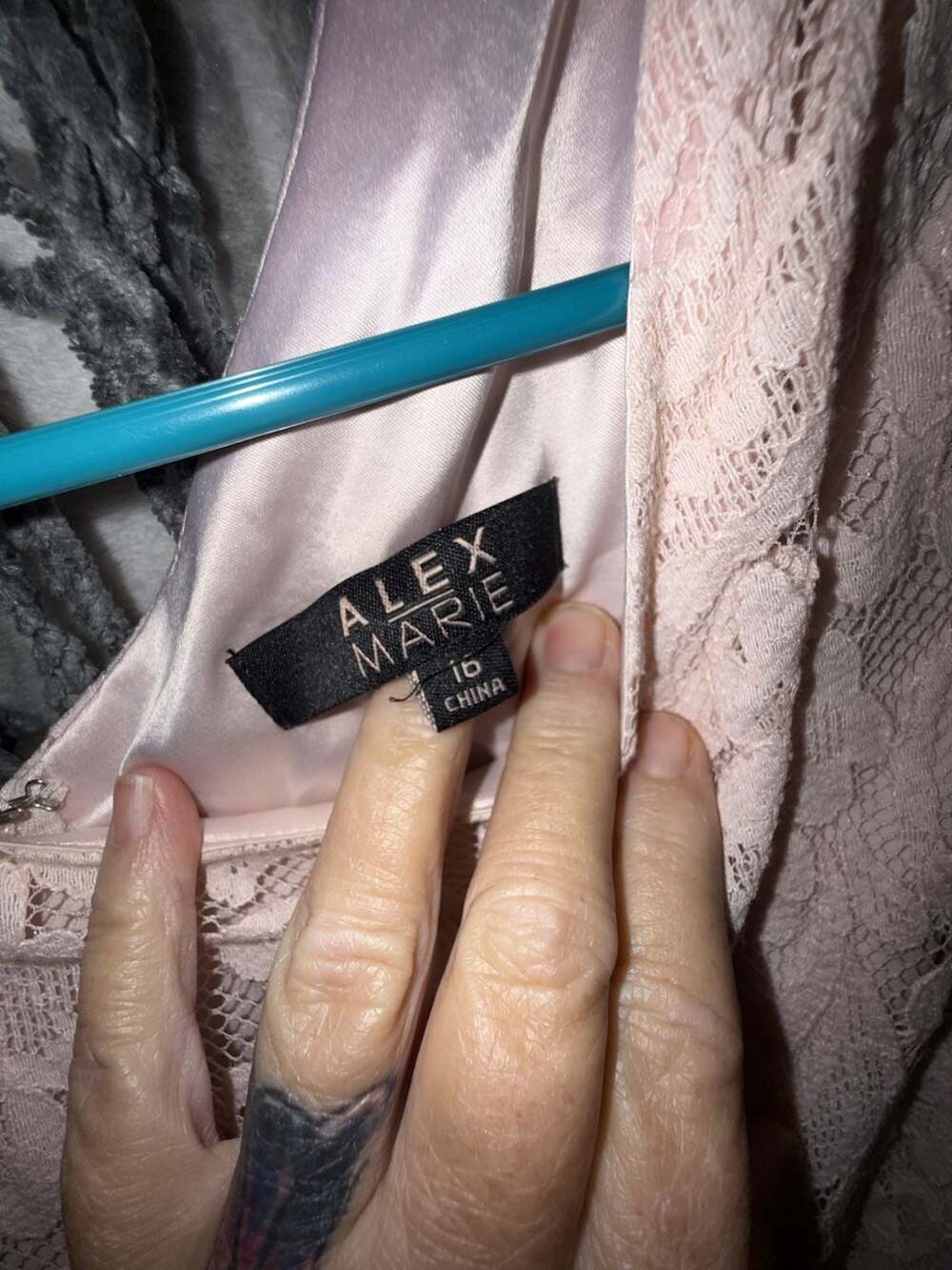 Alex Marie Lace Dress Size 16 Pink Cocktail Fit Flare 3/4 Sleeve - Picture 2 of 4